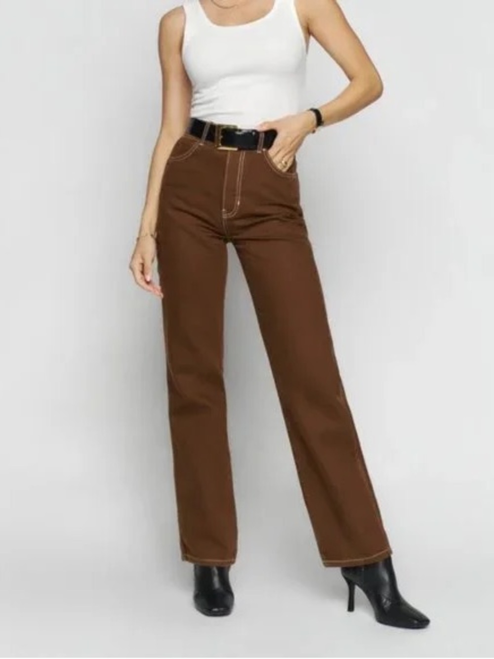 Reformation Cowboy High Rise Straight Jeans Chocolate